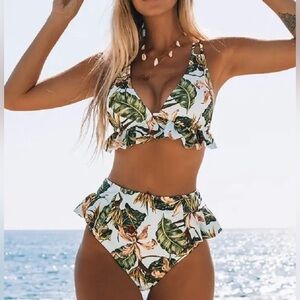 Brazilian Padded Two-Piece Tropical Floral Swimsuit Bikini Set